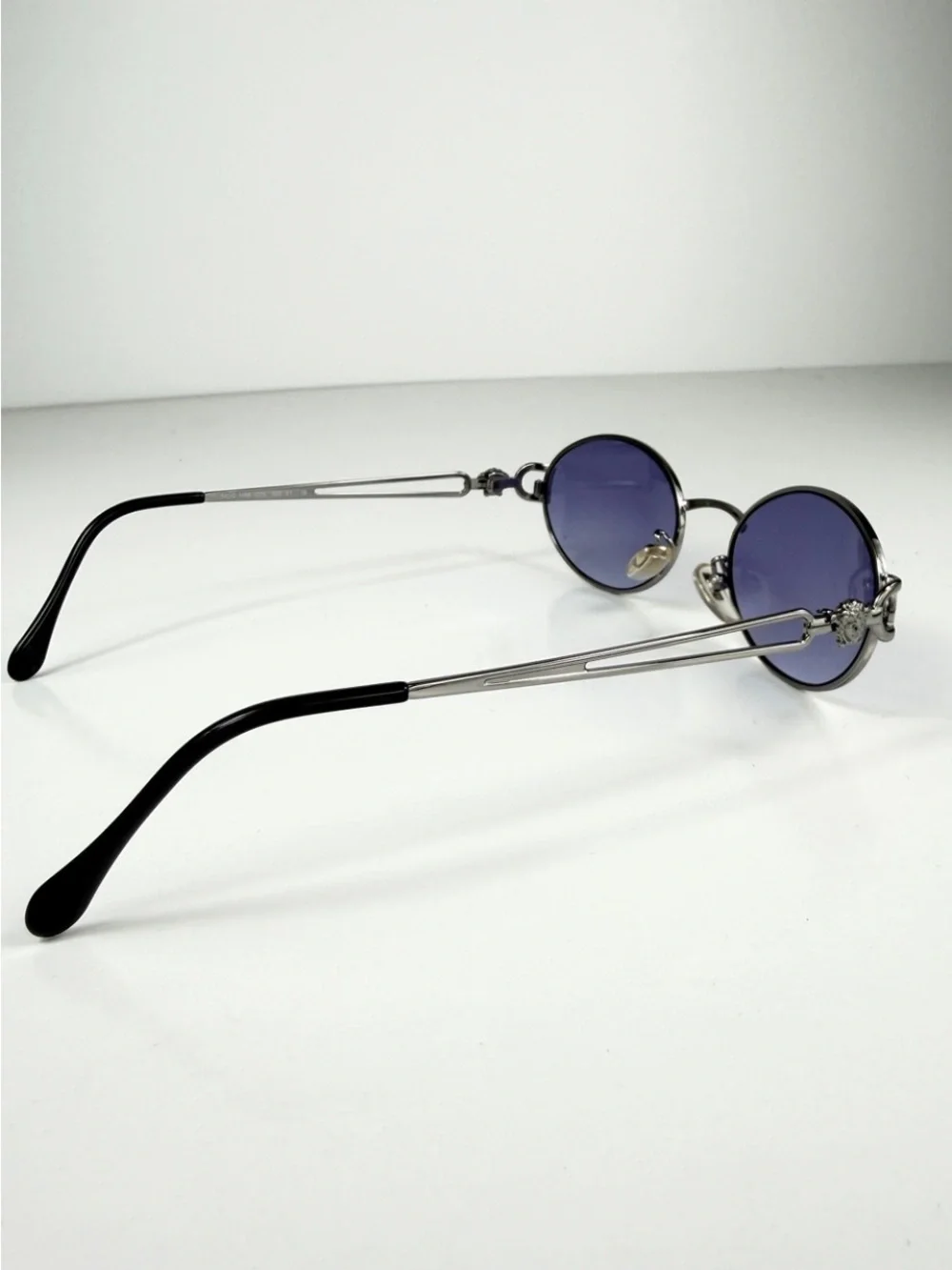 90s Vtg Versace H68 Silver Oval Medusa Sunglasses Custom Purple Lenses Full Set